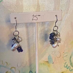 Silver and Blue Dangle Earrings freshwater pearls three new pairs retails $75
